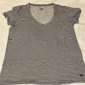 PINK Victoria's Secret Black and White Striped V-Neck Tee